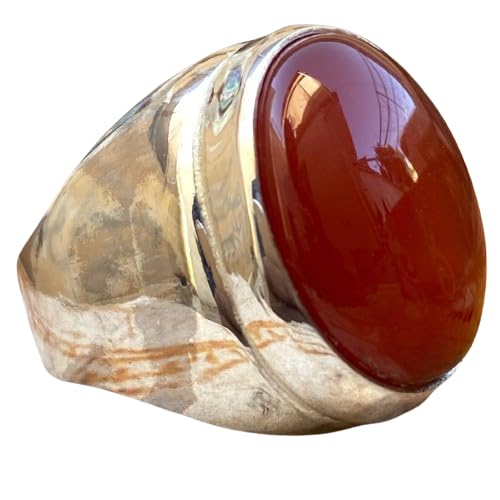 arabic 925 Sterling Silver Mens Ring Yemen natural red agate aqeeq akik خاتم ring measurment details Metal 925 sterling silver stone size 20 x 16 mm Size (US) 11 us Weight (
