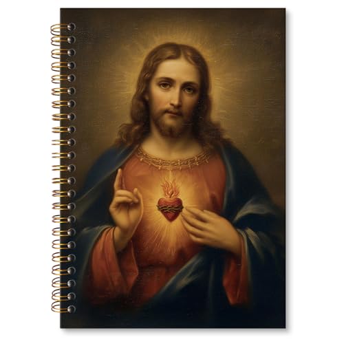 MONALET Sacred Heart of Jesus A5 Spiral Notebook Gifts, Catholic Christian Hardcover Daily Journal Journaling Notebooks Lined for School Work Office Note Taking, Vintage Composition Notebook 5.5x8.3 MONALET Sacred Heart of Jesus A5 Spiral Notebook Gifts, Catholic Christian Hardcover Daily Journal Journaling Notebooks Lined for School Work Office Note Taking, Vintage Composition Notebook 5.5x8.3