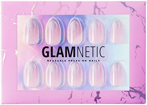 Glamnetic Press On Nails - Winter Storm | Semi-Transparent Short Almond Nails, Reusable | 12 Sizes - 24 Nail Kit
