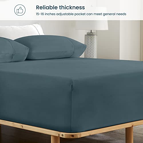 Gokotta Fitted Sheet Only - 16 Inch Pocket Bamboo Fitted Sheet, Super Soft And Cooling Bottom Sheet With 4 Elastic Corner Straps(Blue, King Size) #TOP1