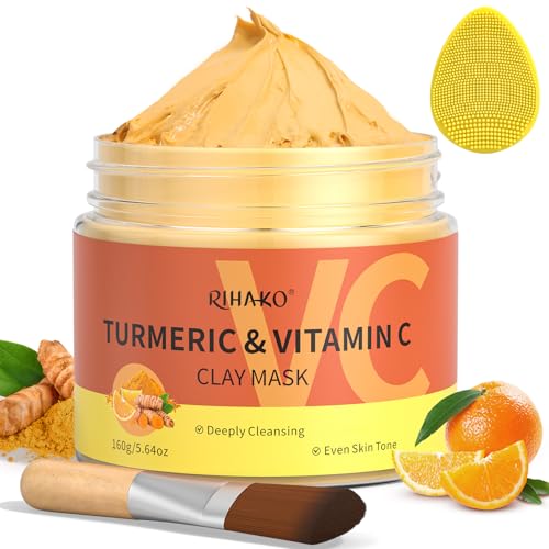 Turmeric Vitamin C Clay Mask -Turmeric Facial Mask for Dark Spots,Deep Cleansing Facial Mask for Pores