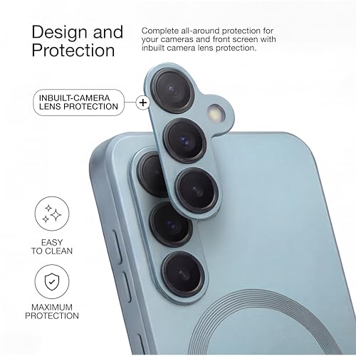 Image of amazon basics Premium Mag-Safe Case for Samsung Galaxy A57 5G | Shockproof & Anti-Scratch Cover | Soft Silicone with Wireless Charging | Camera Lens Guard - Blue