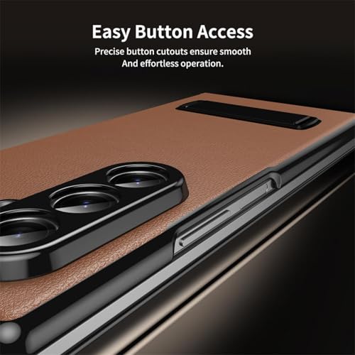 Coque en cuir Galaxy Z Fold4 bleu avec support invisible et pare-chocs fin