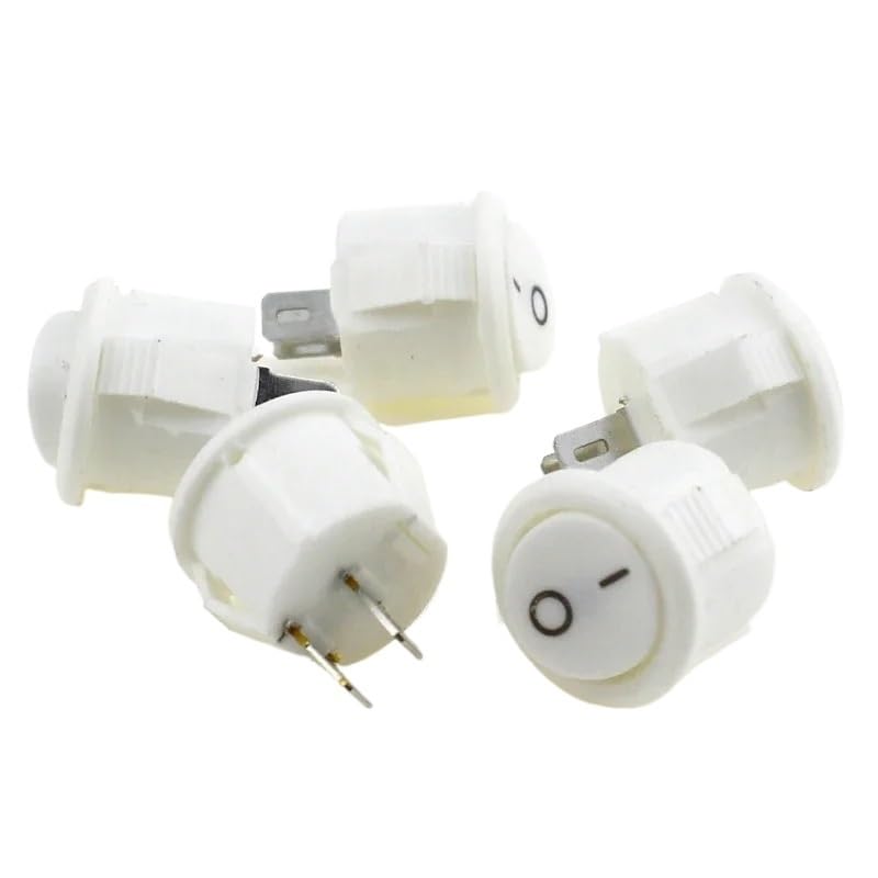 5pcs 16mm Diameter Small Round Boat Rocker Switches Black Mini Round Black White Red 2 Pin ON-Off Rocker Switch(White 5PCS)