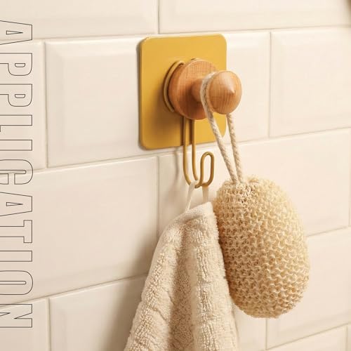 Image of goodys Strong Self Adhesive Wall Hooks & Knob (2Pcs), Heavy-Duty Rustproof Aluminum Drill Free Wall Hooks for Cloth Hanging, Ideal for Coat, Kitchen & Bathroom Towel Hanging (Turmeric Yellow)