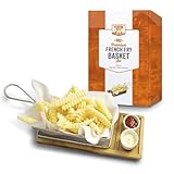 Yukon Glory™ Chip & Dip Serving Basket Bamboo Board and Sauce Cup Set, Perfect for French Fries, Fish 'N Chips, Snacks, Breweries, Restaurants and Appetizers