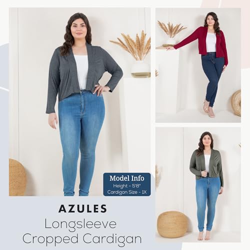 Image of Azules Cropped Cardigan for Women, Open Front Drape Lightweight Sweater Long Sleeves Women's Cardigans