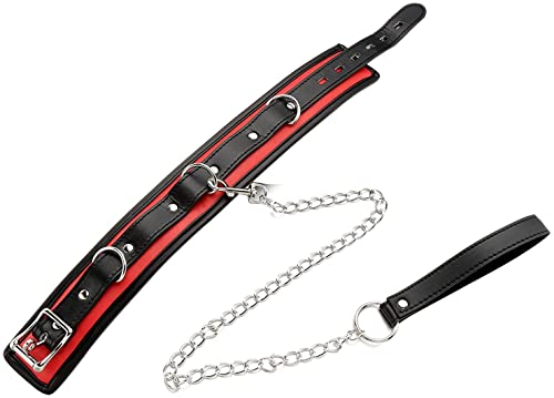 Greenpinecone® Erotik Bondage Leder Halsband mit Ring, Fetisch SM Fesseln Halsbänder mit leine in schwarz rot