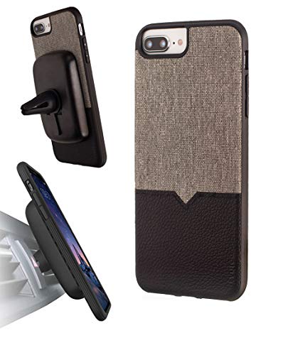 Evutec Compatible With Iphone 6 Plus/6S Plus/7 Plus/8 Plus Unique Heavy Duty Case Leather + Tpu Shockproof Interior Drop Protection Phone Cover-Canvas/Black (Afix+ Vent Mount Included) #TOP7