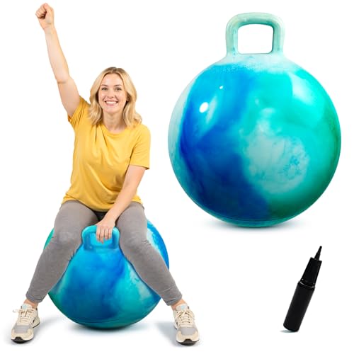 EVERICH TOY Hopper Ball for Adults & Teens 16+ 28 in Bouncy Ball with Handle Sit On Hippity Hop Exercise with Air Pump Active Play for Family Activities & Indoor/Outdoor Sports