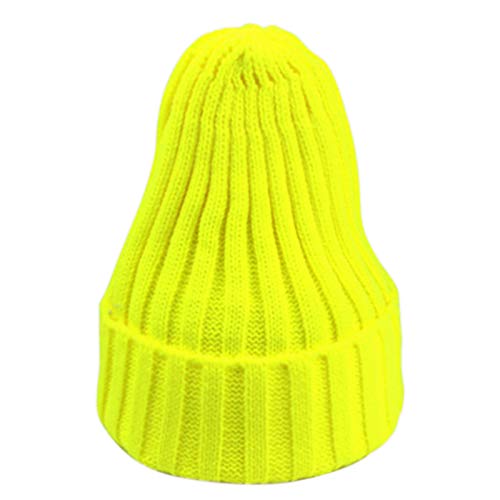 VVXXMO Bonnet d'hiver épais côtelé pour homme et femme - Couleur fluo unie - Extensible - Pour la neige, le ski - Jaune - Taille Unique Cover
