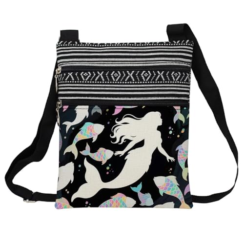 Mermaid Profile Messenger Bag Small Ethnic Pattern Adjustable Strap Crossbody Zipper Pouch Mermaid Profile Phone Organizer Wallet Cute Shoulder Handbag for Women Friends-2 - Main Image