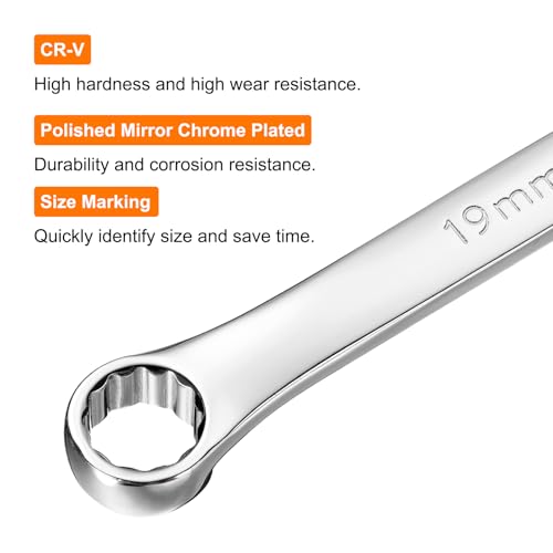 Image of HARFINGTON Double End Box Wrench 19 x 21 mm Metric 12 Point 0 Degree Offset Extra Long Double End Box Ratcheting Wrench CR-V Polished Long Spanner Tools for Repairs