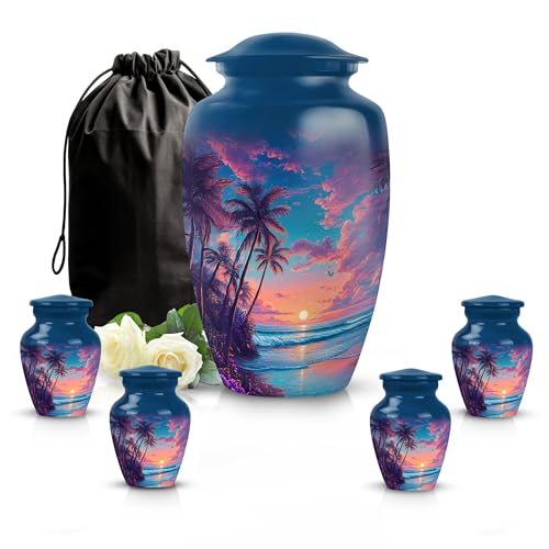 Image of Beach Urn - Large Memorial Urn - Combo 3 - Large with 3 Inch Pack of 4 - Cremation Urns for Adult - Burial Decorative for Mom & Dad - Keepsakes Urns for Ashes