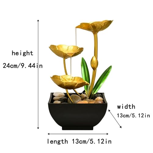 Gold Tabletop Water Fountain, Desktop Waterfall, Indoor Lotus Desktop Decorative Fountain, Home Bathroom Bedroom Decor.
