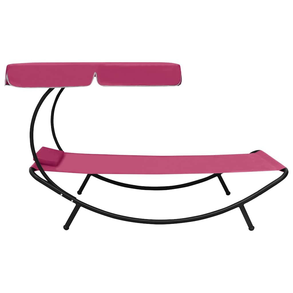 Lettino da giardino con tettuccio parasole, cuscino rosa, 200 x