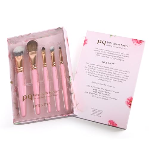 Bdellium Tools Pink Golden Triangle Face & Eyes Makeup Brush Set - Well-balanced Brush Set with Soft Synthetic Bristles and Rose Gold Brass Ferrule for a Variety of Looks (Pink, 5 pcs) by BDELLIUM TOOLS - Image 6