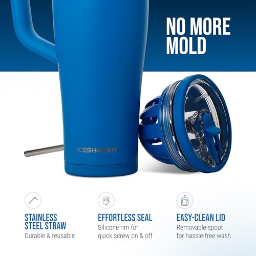 Image of Ice Shaker 40 oz Tumbler with Handle and Straw | 40oz Royal | Cold for 30+ Hours | 2-in-1 Tumbler Shaker Bottle | Odor-Free 40 ounce Bottle for Water, Protein Shakes, Smoothies, Cocktails