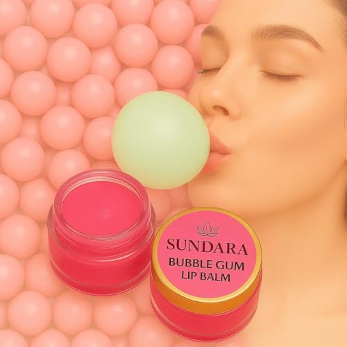 Image of SUNDARA Bubble Gum Lip Balm 8g for Dry & Chapped Lips | Shea Butter, Vitamin E & Natural Oils | Moisturizing Lip Care for Soft, Smooth & Nourished Lips | Bubble Gum Flavor Lip Balm for Men & Women