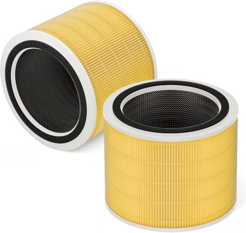 2 Stück Tierallergie Ersatzfilter für LEVOIT Core 200S Luftreiniger, 3-in-1 True H13 HEPA Aktivkohle Filter, 3-Stufige Filtration Hocheffizienter Vorfilter, Ersatz Core 200S-RF Filter, ‎Gelb
