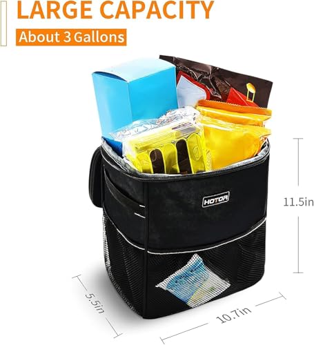 Image of HOTOR Car Trash Can, Leakproof Car Organizer, 3-Gallon, Black