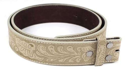 Image of BC Belts Western Leather Belt Strap - 1.5 inch Wide with Embossed Scrollwork Without Buckle for Men & Women, Cowboy /Cowgirl Style
