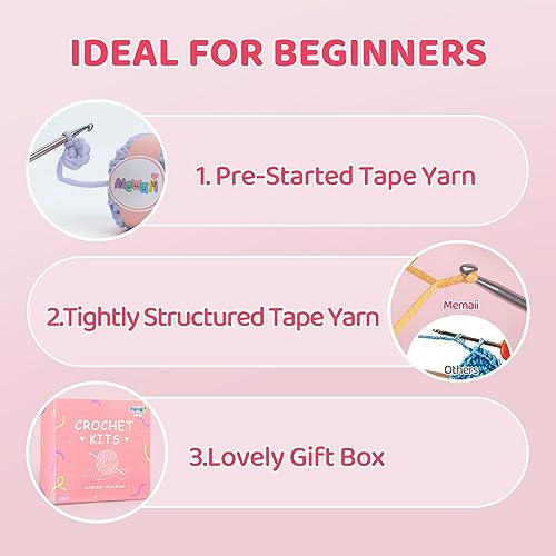 Mewaii Crochet Kit for Beginners Level 2 with 40% Extra Eco-Friendly Pre-Started Easy Yarn, Step-by-Step Video Tutorials for Adults and Kids (Blueberry Cow)