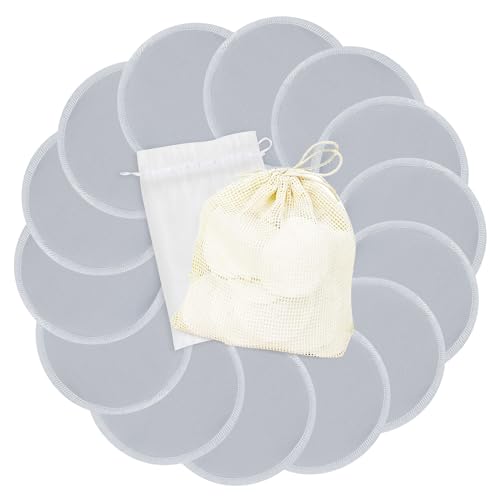 Image of wegreeco Nursing Breast Pads (14 Pack) + Laundry Bag & Travel Storage Bag, 4.7 inch Option - Washable & Reusable Breastfeeding Nursing Pads (Grey, Large, Plain Shape)