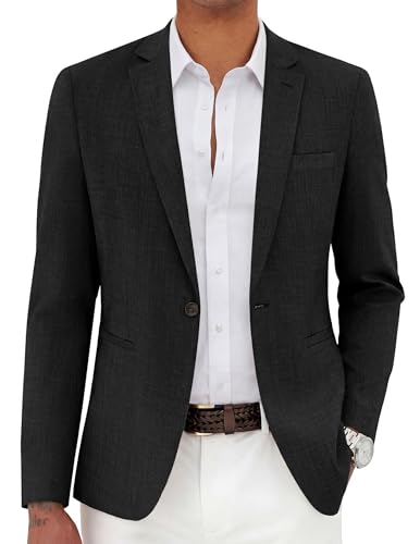 COOFANDY Mens Linen Sport Coat Casual Fashion Lightweight Classic Dress Sport Jackets Formal Slim Fit Suit Jacket Black