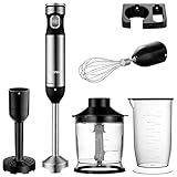 BONSO Immersion Hand Blender, 5-in-1 Smart Stepless Speed Electric Stick Blender, Multipurpose Handheld Blender Set with Whisk, 700ml Container, 500ml Chopper, Masher & Wall Rack, BPA-Free