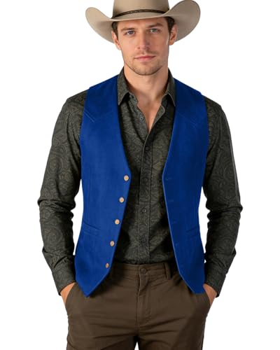 Image of Bakerbear Retro Casual Men's Cowboy Vest Western Suede Leather Waistcoat | vintage classic, v-neck, welt pockets, exquisite button, comfortable,bussiness work, wedding dress vests, prom christmas