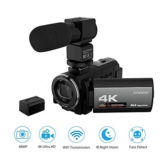 Videocamara 4k WiFi Andoer Ultra HD Grabadora de Videocámara 1080P 48MP 60FPS 30FPS IR Visión Nocturna Cámara Digital,con Micrófono,Detección de rostros,Anti Shake DSP,3.0''Pantalla Táctil