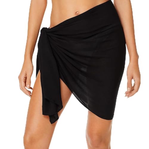 Wisebom Damen Strand Wrap Sarong, Vertuschung Chiffon Badeanzug Wickelröcke Bikini Cover up Sexy Pareos Strandtuch Strandkleider Wickelrock Badeanzug für Urlaub Sommer (Schwarz)