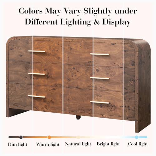 Image of Curved Drawer Dresser for Bedroom with 6 Drawers, 54'' Wide Chest of Drawer