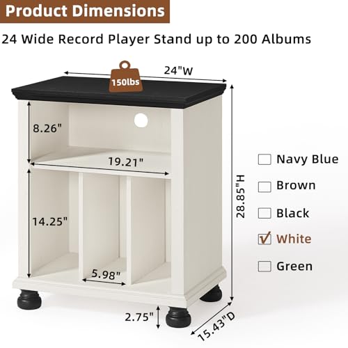 LELELINKY Plattenspieler Ständer, Plattenspieler Regal Bietet Platz für bis zu 200 Alben, Großes Holz Plattenspieler Tisch, Schallplatten Regal für Wohnzimmer, Schlafzimmer, Büro, Weiß