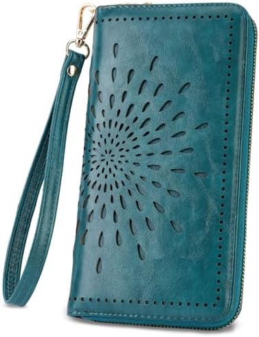 APHISON Wallet Women Large Capacity Clutch Purse For Ladies Card Holder RFID Wristlet Phone Zipper Coin Travel Pocket, 04-peacock blue