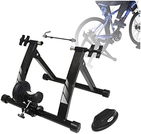 HTTMT- Black Indoor Bike Trainer Stand Portable Magnetic Stainless Steel Exercise Bicycle Bike Trainer Stand Fit 26"-28",700C Wheels [P/N: ET-HOME008-]