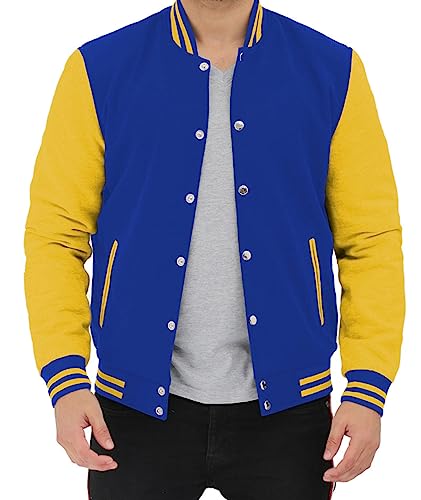 Zulin Royal and Yellow Baseball Jacket - Men's Varsity High School Bomber Jacket (2XL), Blue, XX-Large (Zn45)