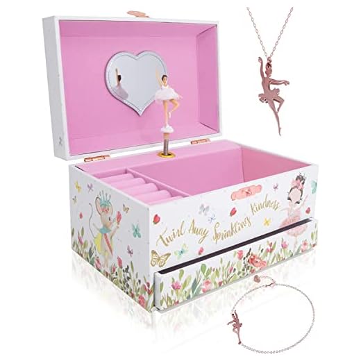 The Memory Building Company Music Box - Ballerina Jewelry Box for Girls and Boys w/Matching Necklace and Bracelet - Birthday Gifts for Girls Age 6 and Up - Stocking Stuffers