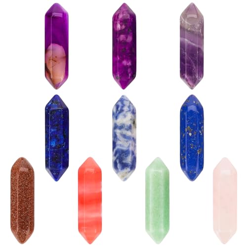 NICKLIN Healing Crystals Set,10pcs Crystal Gifts for Women Gemstones Wand Bulk Chakra,Hexagonal Pointed Palm Crystal Stones,Natural Clear Quartz Crystal Reiki Meditation Energy Balancing Therapy