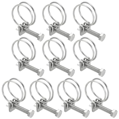 PATIKIL 24-28mm Adjustable Double Wire Hose Clamp, 10 Pcs 304 Stainless Steel Wire Hose Clips Pipe Tube Clamps for Dust Collection Rubber PVC Pool Pump Hose