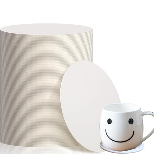 50 Pcs Disposable Paper Coasters Bulk 1MM 3.5 Inch Round Cardboard Coasters Blank for Bar Drinks DIY Crafts Arts Wedding (50)