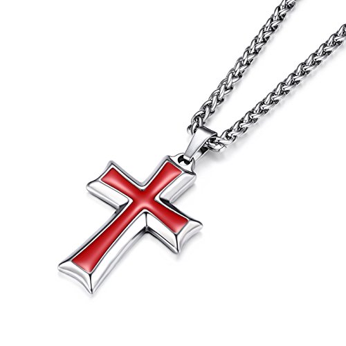 HZMAN Mens Stainless Steel Cross Pendant Necklace with Wheat Chain