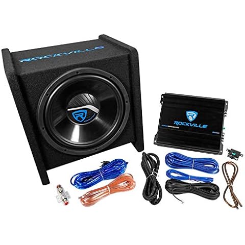 Rockville RV12.1C 600w 12" Car Subwoofer Enclosure+Mono Amplifier+Amp Kit Cover