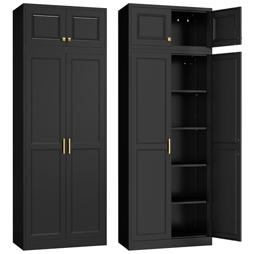 Image of Steeloong 86 inchMetal Pantry Storage Cabinet with Doors & 4 Adjustable Shelves