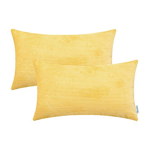 Calitime Pack Of 2 Cozy Pillow Covers Cases For Couch Bed Sofa Ultra Soft Corduroy Striped Both Sides 12 X 20 Inches Bright Yellow #TOP2