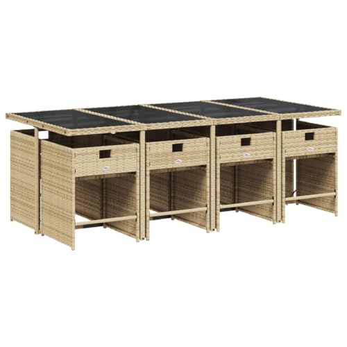 Image of 8-Piece Beige PE Rattan Patio Dining Set with Cushions, Foldable 8-Seater Outdoor Table and Chairs for Garden or Balcony, Weather-Resistant and Easy to Clean Furniture