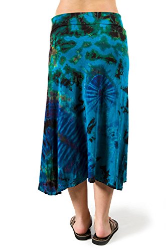 TCG Women's Tie-Dye A-Line Midi Skirt - Teal Multi2