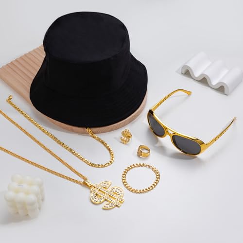 90s Hip Hop 80s Costumes Kit for Men Rapper Party Outfits Accessories - Image 5