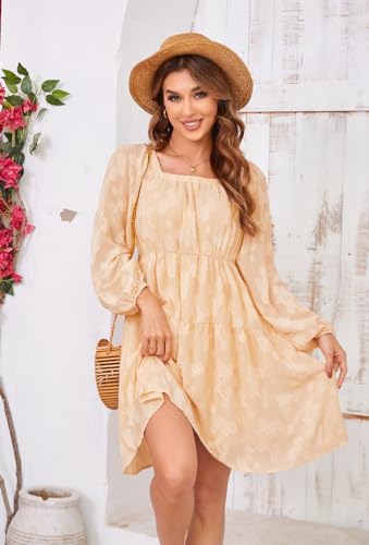Image of BestWendding Women Long Sleeve Mini Dress Square Neck 2026 Fall Dress